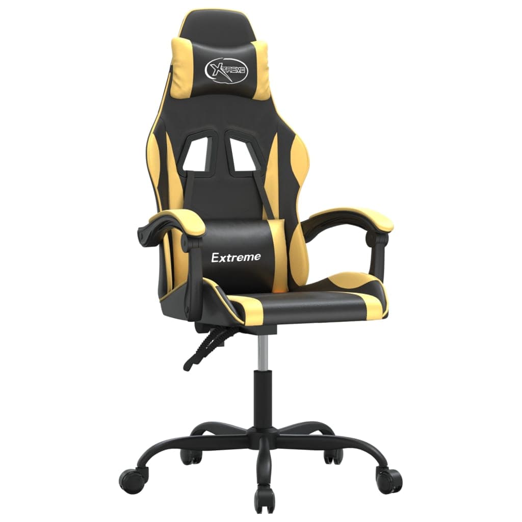 vidaXL Cadeira gaming giratória couro artificial preto e dourado