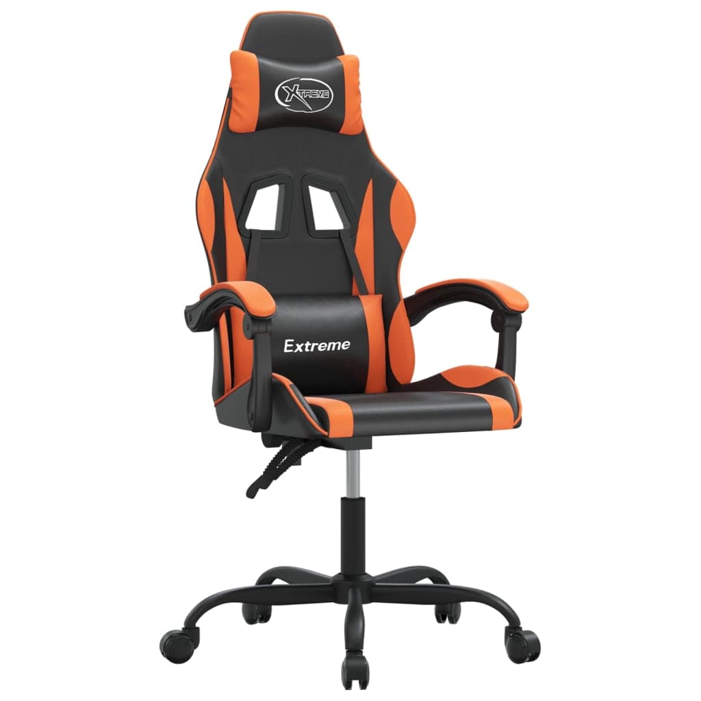 vidaXL Cadeira gaming giratória couro artificial preto e laranja