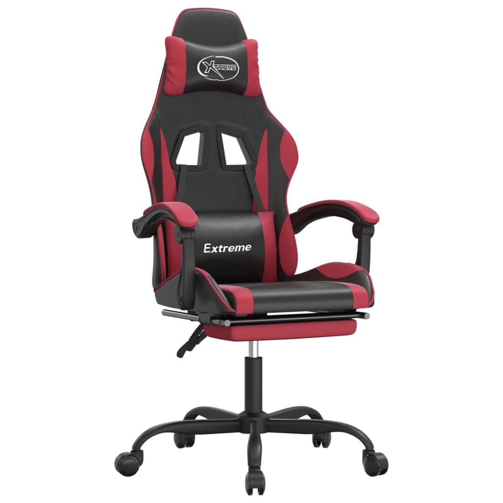vidaXL Cadeira gaming giratória + apoio pés couro artific. preto/tinto