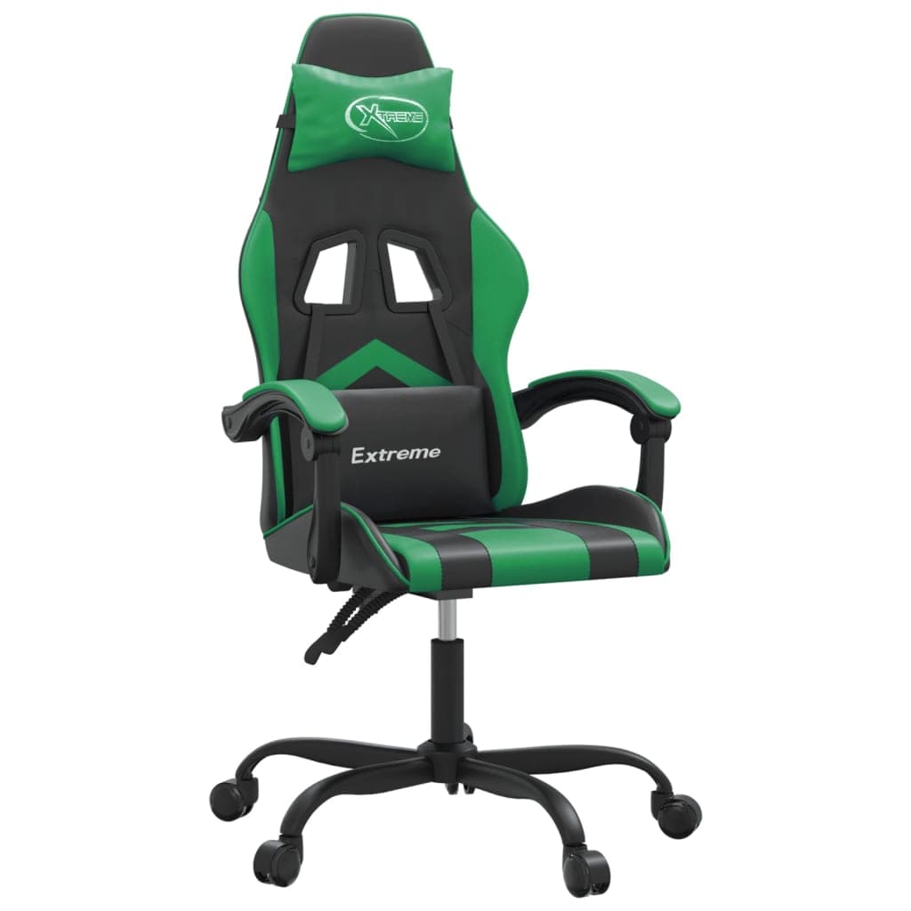 vidaXL Cadeira gaming giratória couro artificial preto e verde