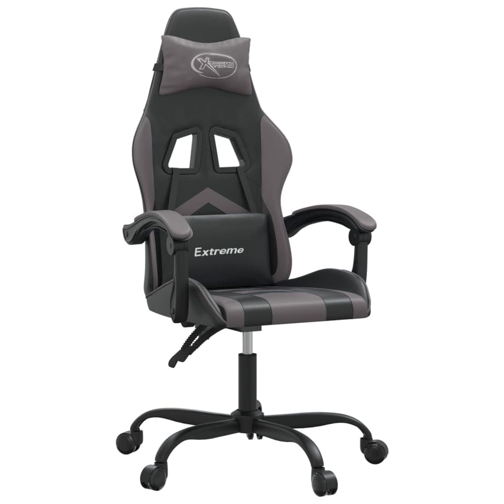 vidaXL Cadeira gaming giratória couro artificial preto e cinzento