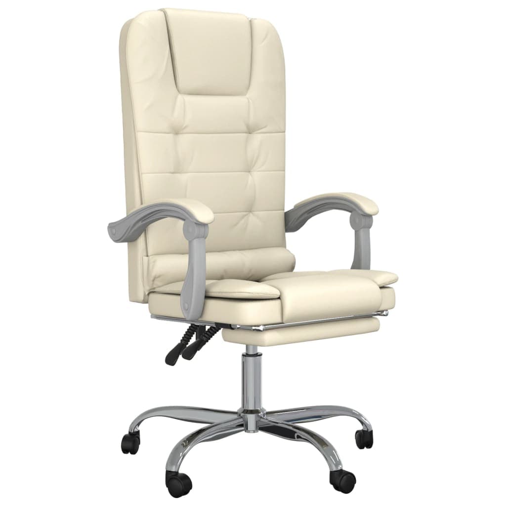 Cadeira Escritório Massagens Reclinável Couro Artificial Creme - 349670