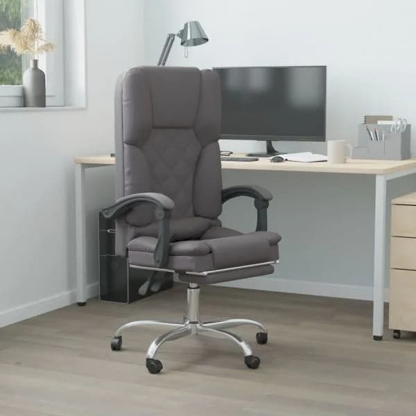 Cadeira Escritório Massagens Reclinável Couro Artificial Cinza - 349689