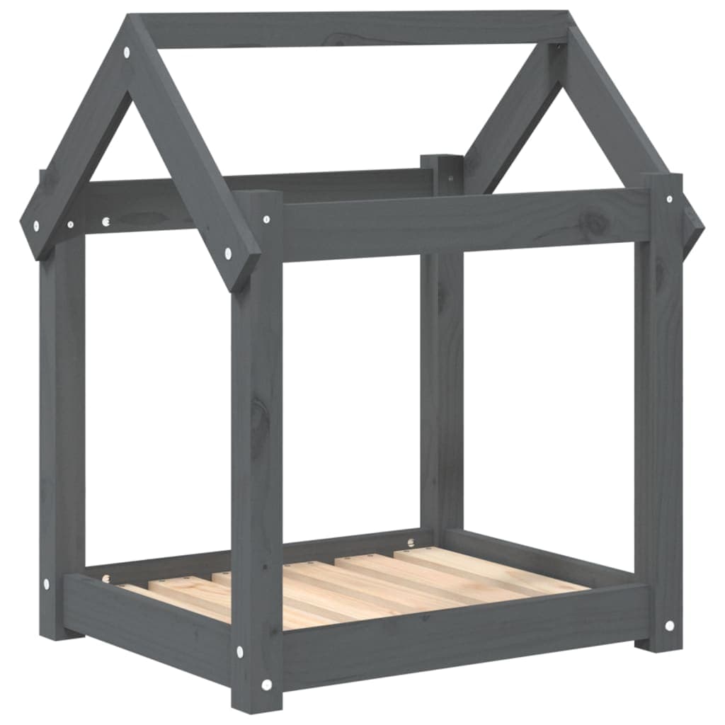 Cama para Cães 61x50x70 cm Madeira de Pinho Maciça Cinza - 822199