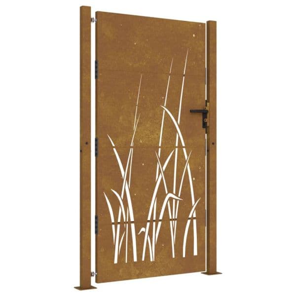 vidaXL Portão de Jardim 105x205 cm Aço Corten Design Erva - 324856906