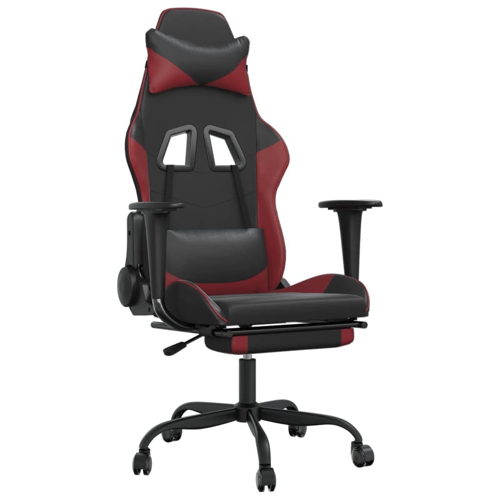 vidaXL Cadeira gaming +apoio pés couro artificial preto/vermelho tinto
