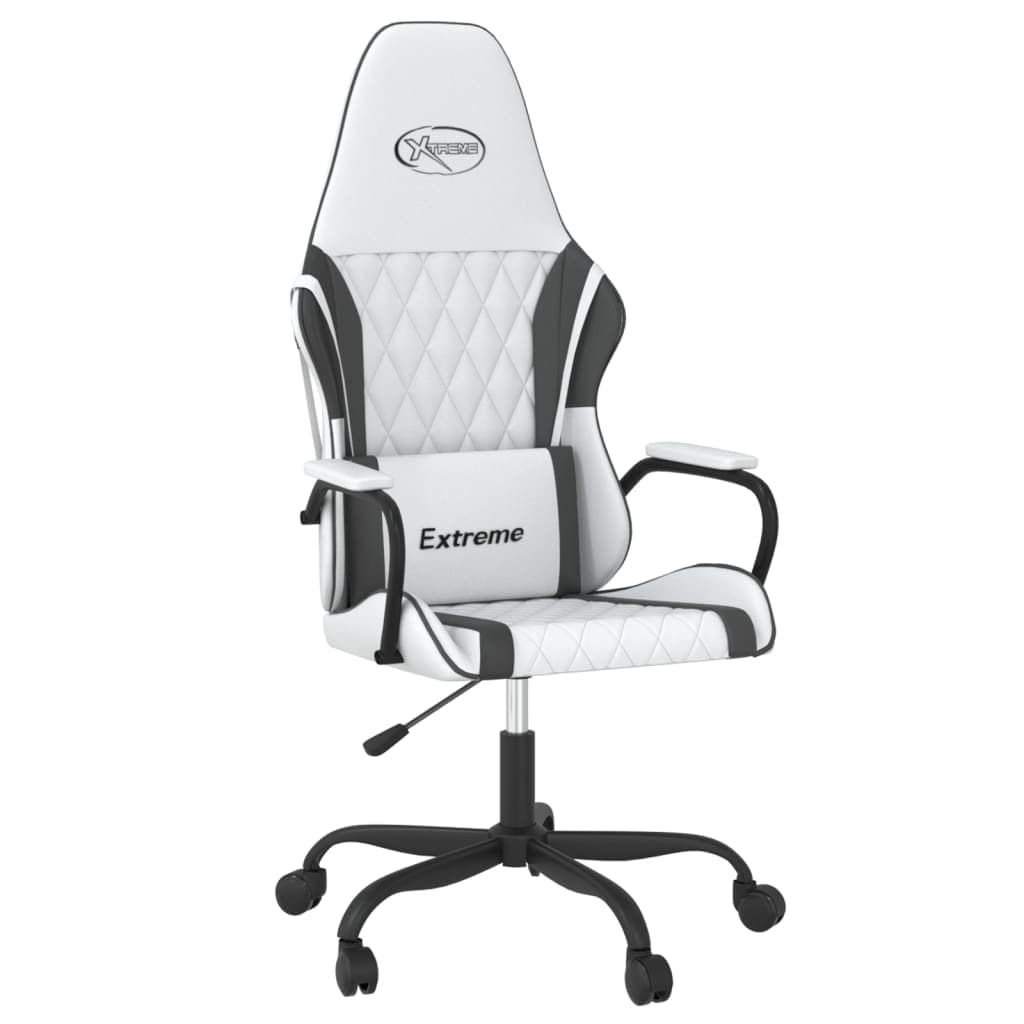vidaXL Cadeira gaming couro artificial branco e preto