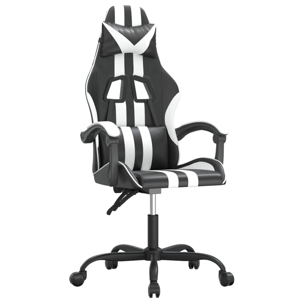 vidaXL Cadeira gaming couro artificial preto e branco