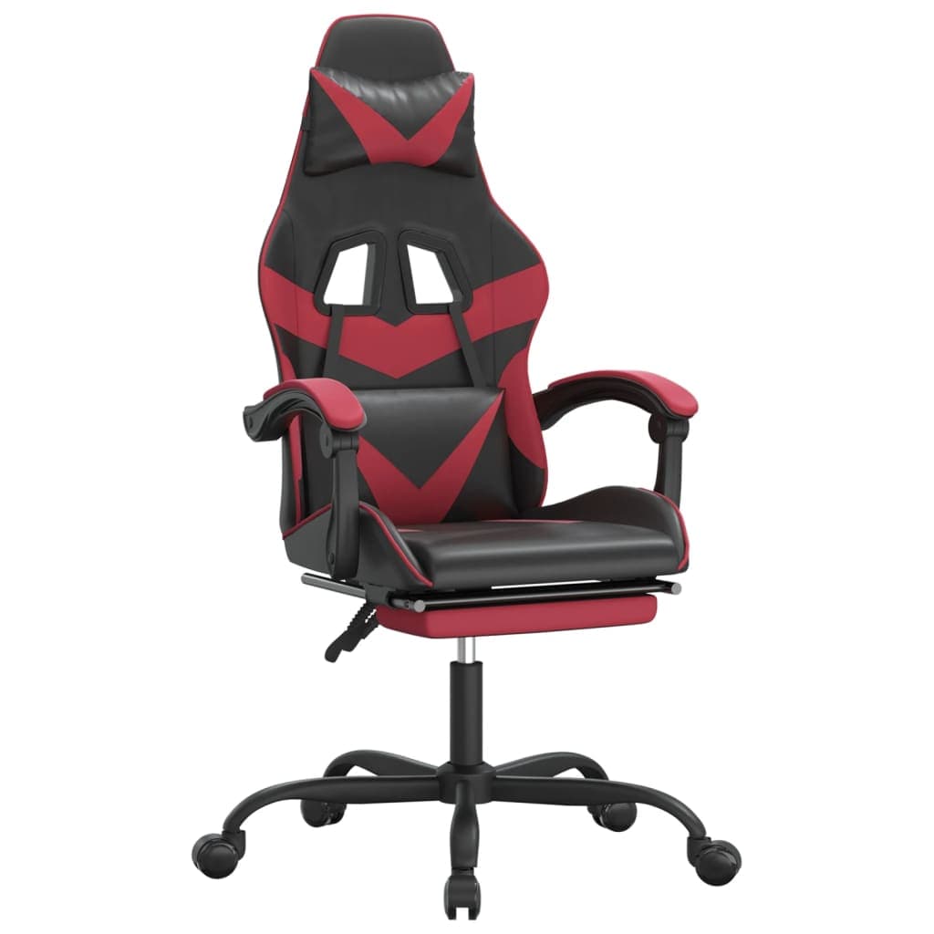 vidaXL Cadeira gaming +apoio pés couro artificial preto/vermelho tinto