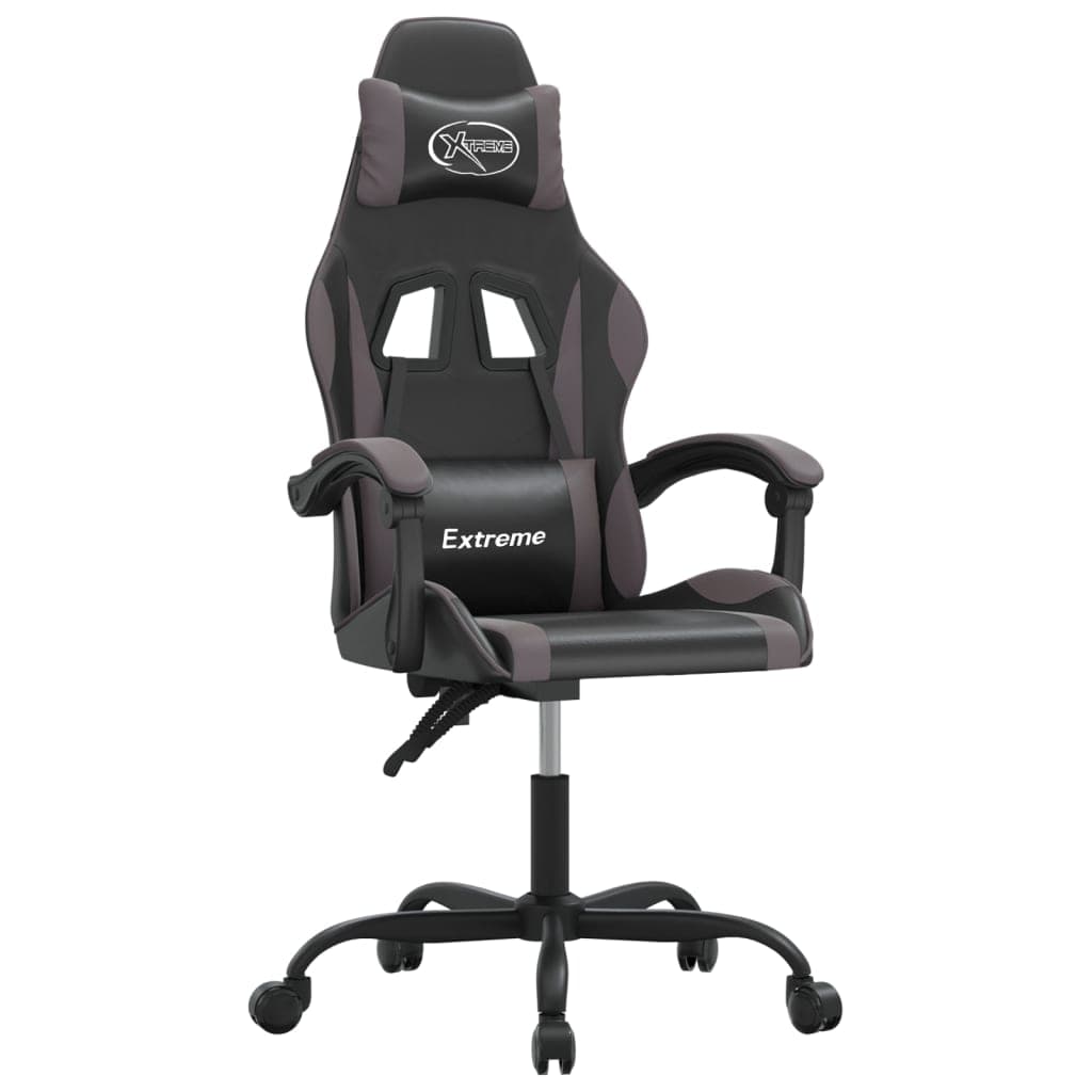 vidaXL Cadeira gaming couro artificial preto e cinzento