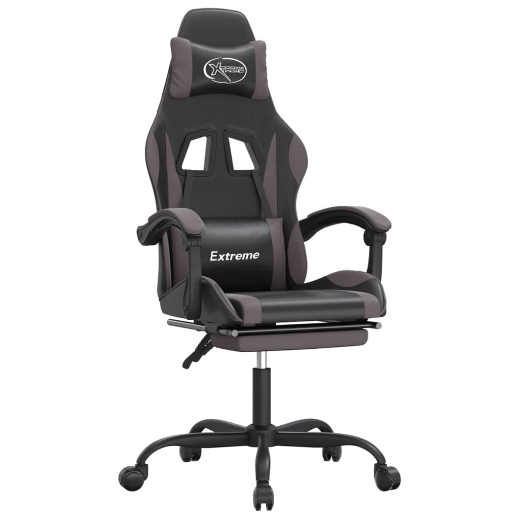vidaXL Cadeira gaming c/ apoio pés couro artificial preto e cinza