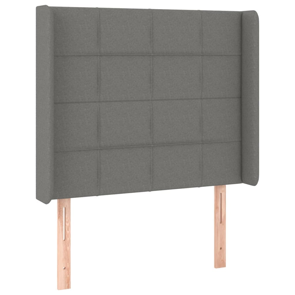 vidaXL Cabeceira cama c/ abas tecido 93x16x118/128 cm cinzento-escuro