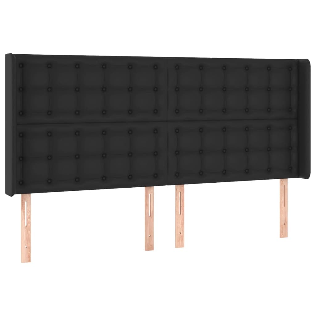 vidaXL Cabeceira de cama c/ abas couro artif. 203x16x118/128 cm preto