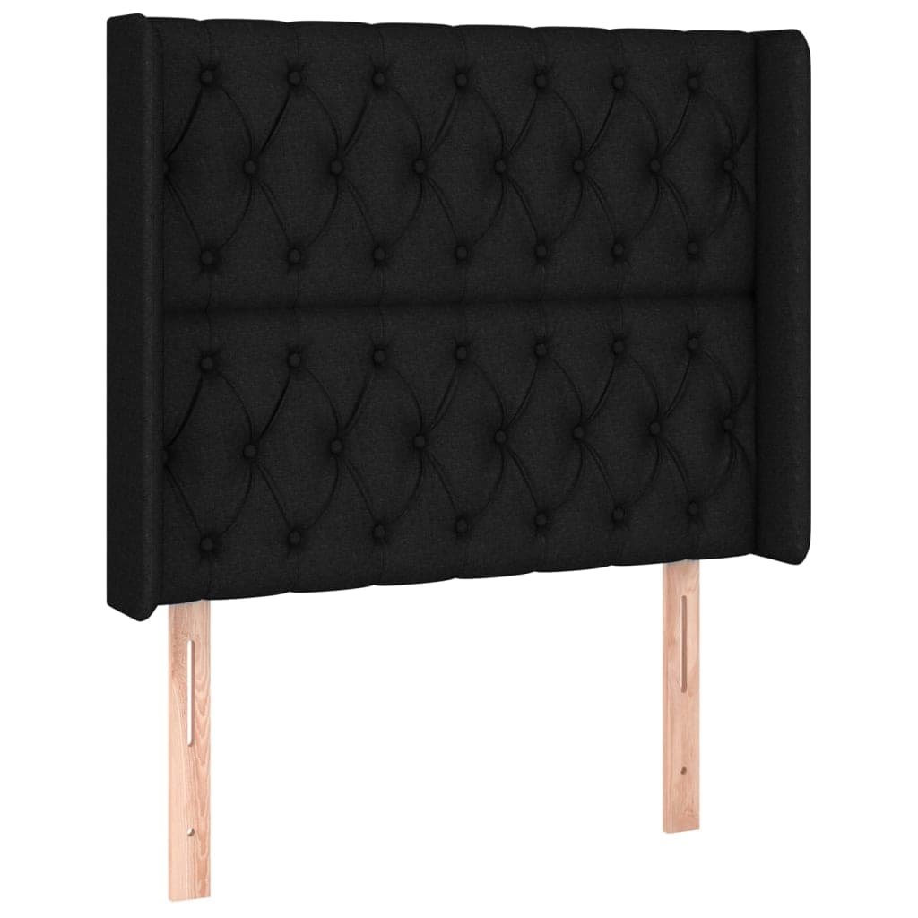 vidaXL Cabeceira de cama c/ abas tecido 93x16x118/128 cm preto