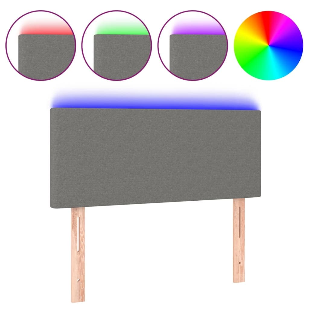 vidaXL Cabeceira de cama c/ luzes LED tecido 80x5x78/88cm cinza-escuro