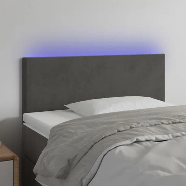 vidaXL Cabeceira de Cama C/luzes led Veludo 100x5x78/88cm Cinza-escuro - 1730850091