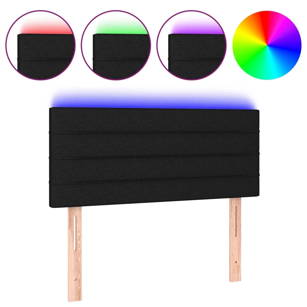 vidaXL Cabeceira de cama c/ luzes LED tecido 100x5x78/88 cm preto