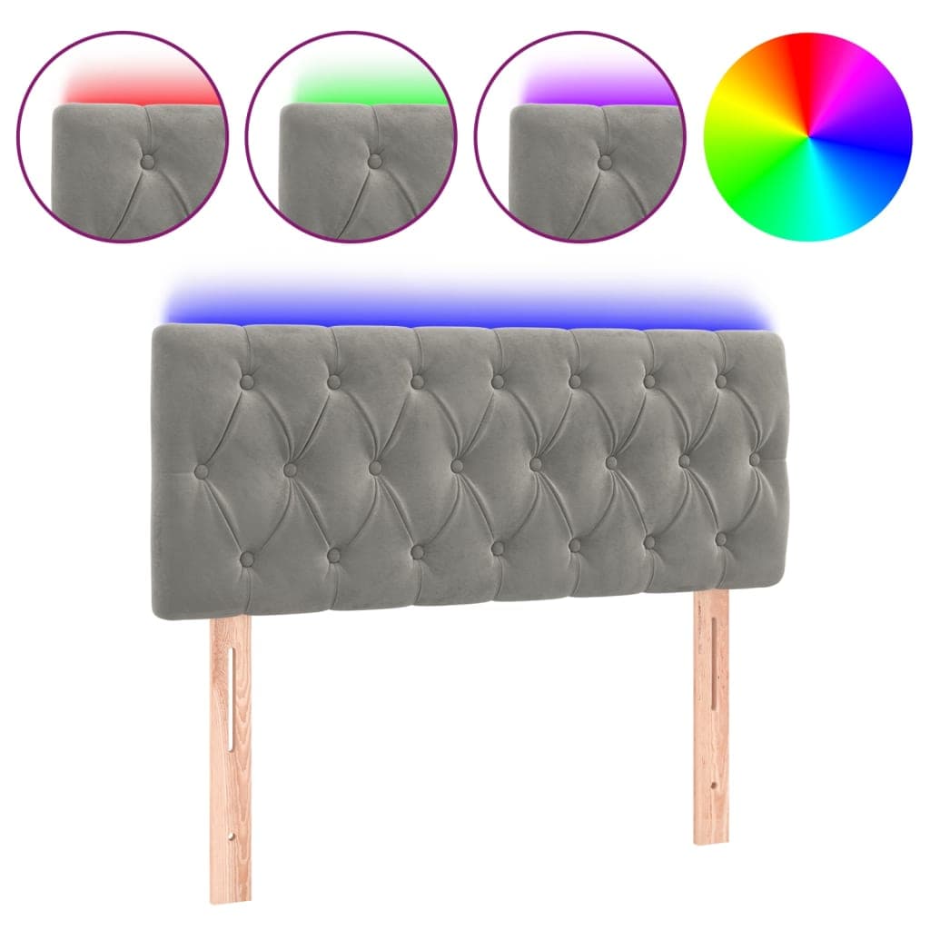 vidaXL Cabeceira de cama c/ luzes LED veludo 100x7x78/88cm cinza-claro