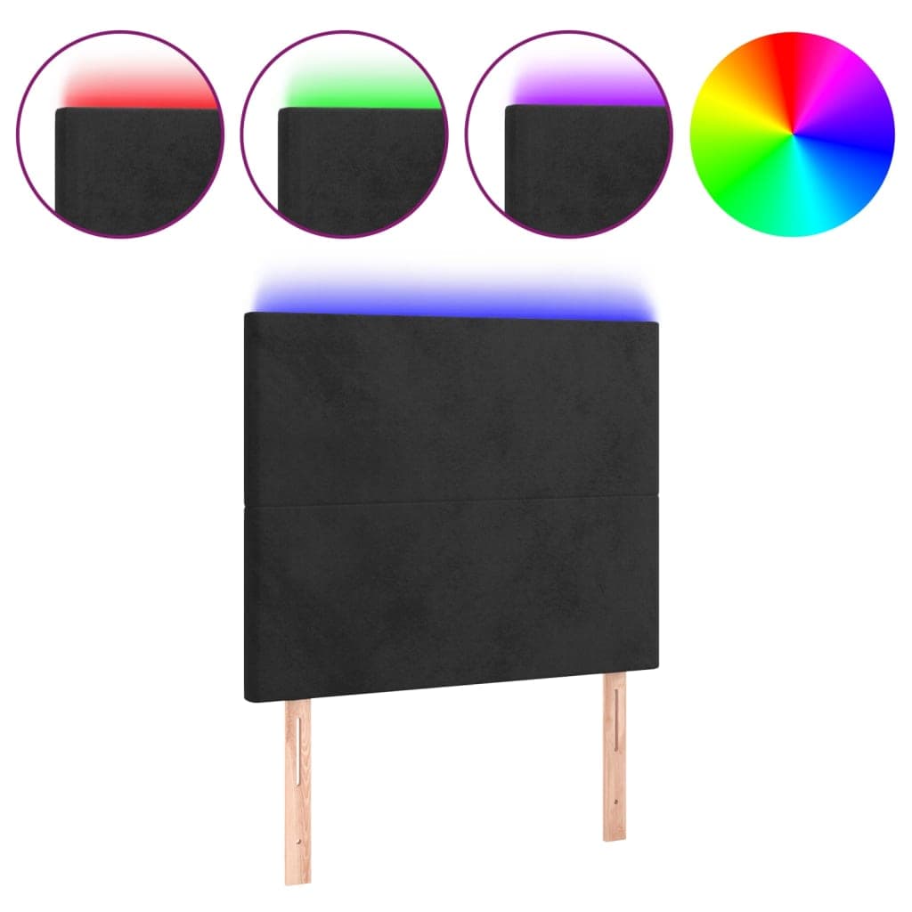 vidaXL Cabeceira de cama c/ LED veludo 90x5x118/128cm preto