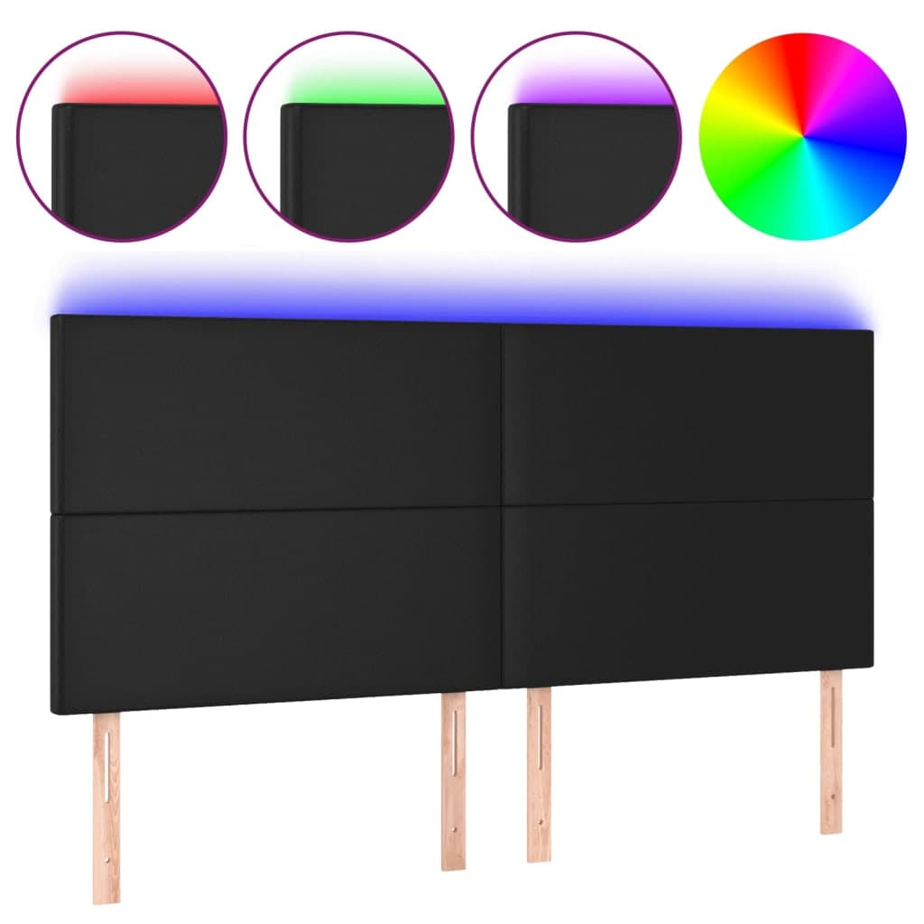 vidaXL Cabeceira de cama c/ LED couro artificial 200x5x118/128cm preto