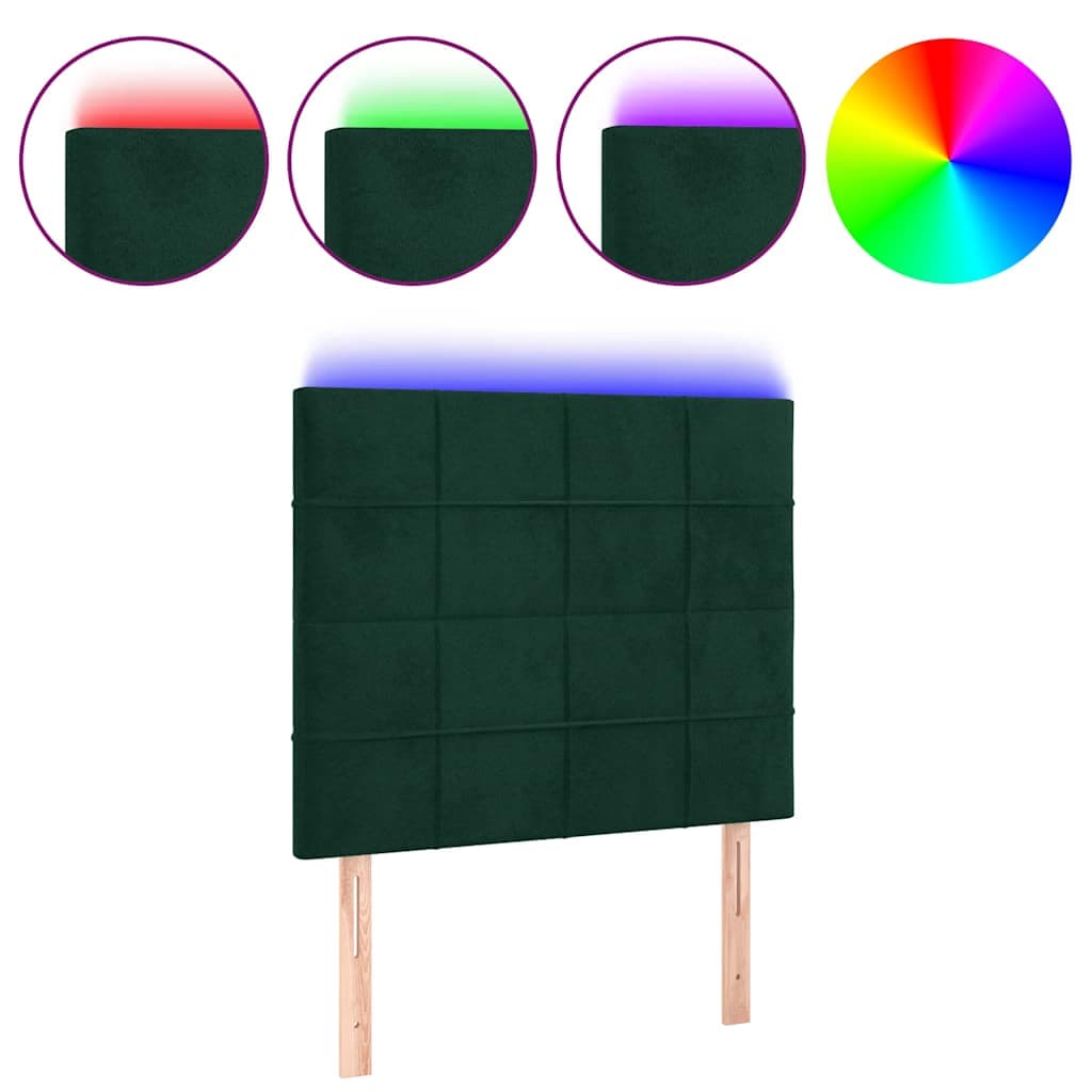 vidaXL Cabeceira de cama c/ LED veludo 80x5x118/128 cm verde-escuro