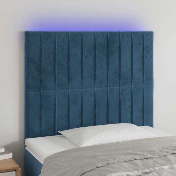 Cabeceira Cama com Luzes led Veludo 100x5x118/128cm Azul-escuro - 3122708