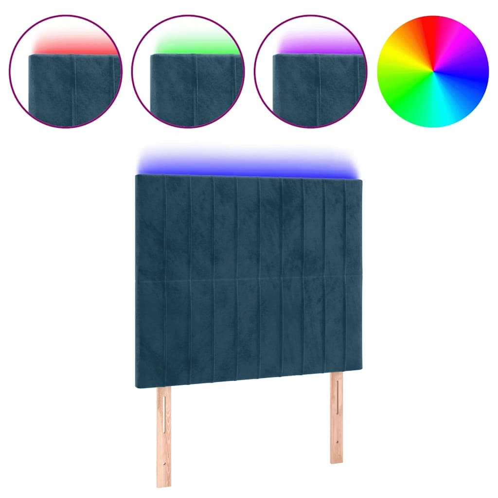 Cabeceira Cama com Luzes led Veludo 100x5x118/128cm Azul-escuro - 3122708