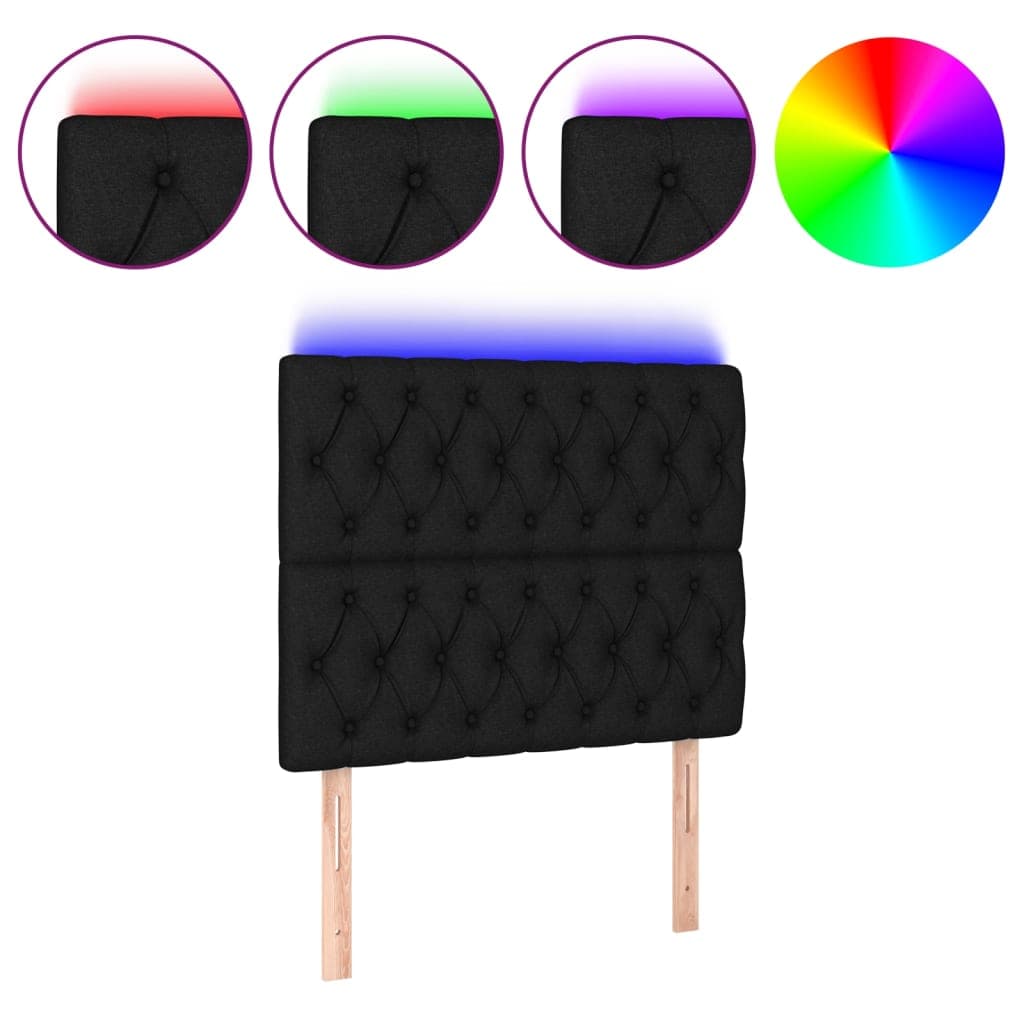 vidaXL Cabeceira de cama c/ luzes LED tecido 100x7x118/128 cm preto