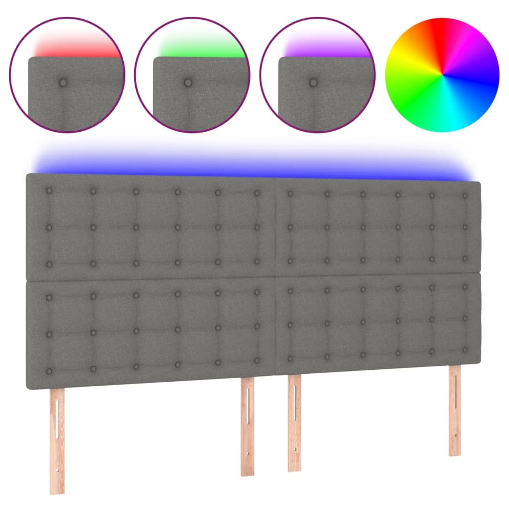 vidaXL Cabeceira de cama c/ LED tecido 180x5x118/128 cm cinza-escuro