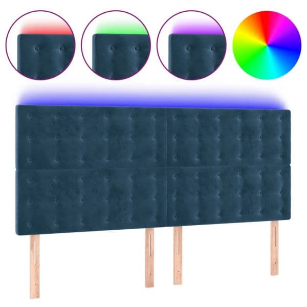 vidaXL Cabeceira Cama com Luzes led Veludo 160x5x118/128cm Azul-escuro - 3076223279