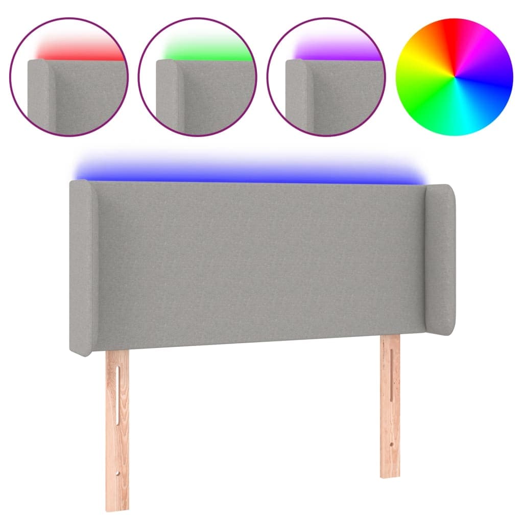vidaXL Cabeceira cama c/ luzes LED tecido 103x16x78/88 cm cinza-claro