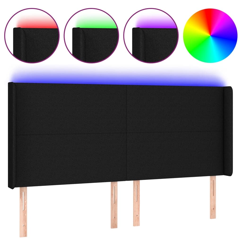 vidaXL Cabeceira de cama c/ luzes LED tecido 163x16x118/128 cm preto