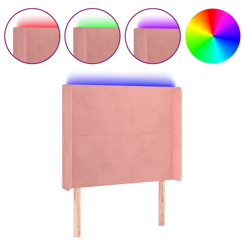 vidaXL Cabeceira de cama c/ luzes LED veludo 103x16x118/128 cm rosa