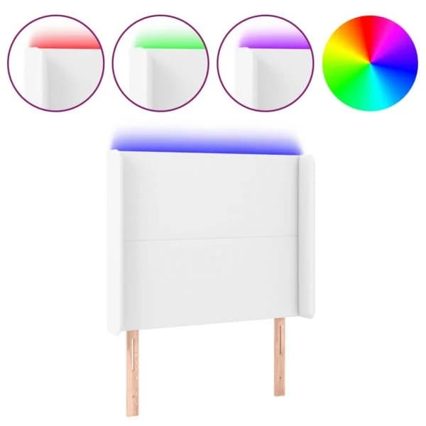 vidaXL Cabeceira Cama com led Couro Artificial 83x16x118/128 cm Branco - 3979746715