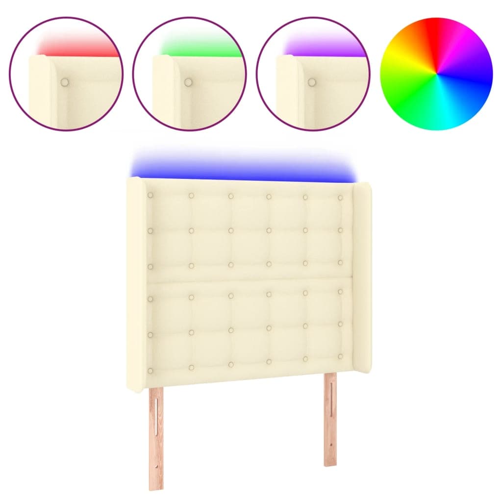 vidaXL Cabeceira cama c/ LED 103x16x118/128 cm couro artificial crème