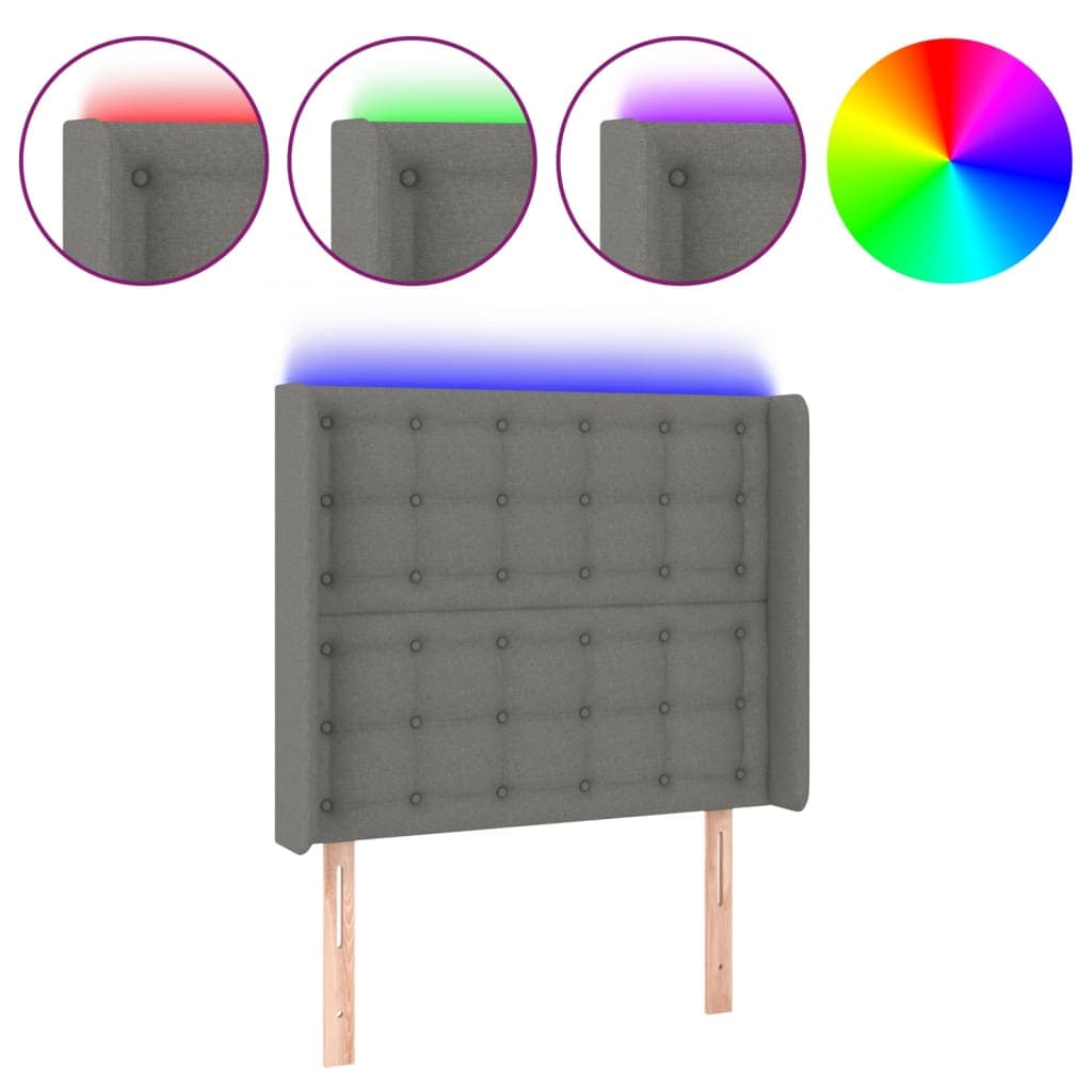 vidaXL Cabeceira de cama c/ LED tecido 93x16x118/128 cm cinza-escuro