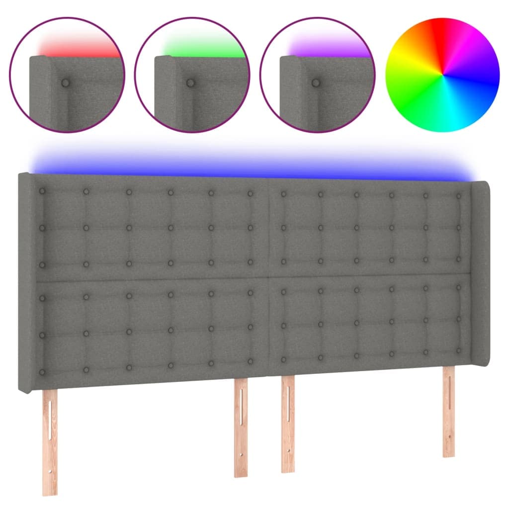 vidaXL Cabeceira de cama c/ LED tecido 183x16x118/128 cm cinza-escuro