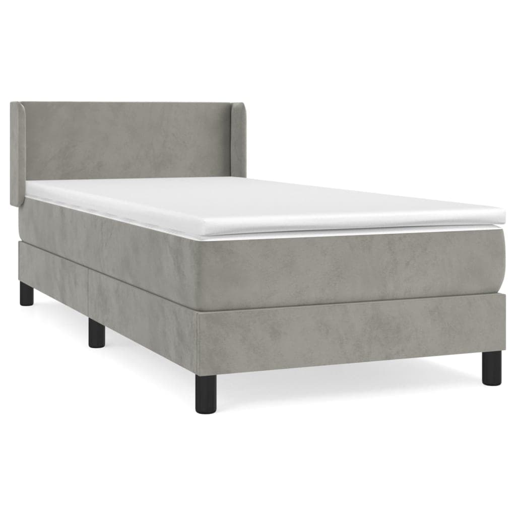 vidaXL Cama com molas/colchão 100x200 cm veludo cinza-claro