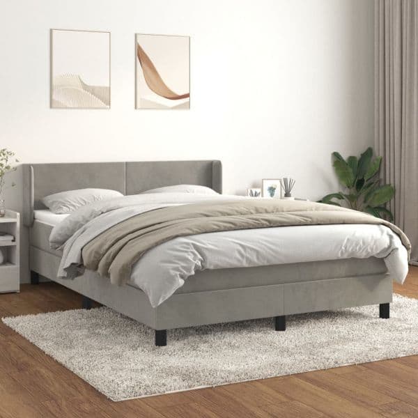 vidaXL Cama com Molas/colchão 140x190 cm Veludo Cinzento-claro - 2328873243