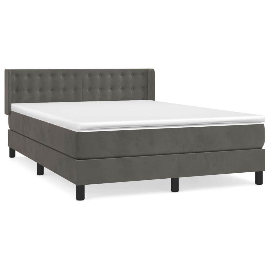 vidaXL Cama com molas/colchão 140x190 cm veludo cinzento-escuro