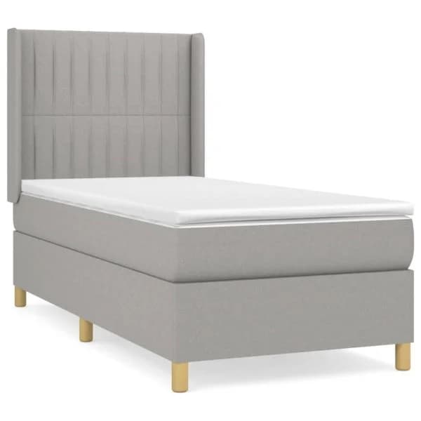 vidaXL Cama com Molas/colchão 100x200 cm Tecido Cinzento-claro - 1069172597
