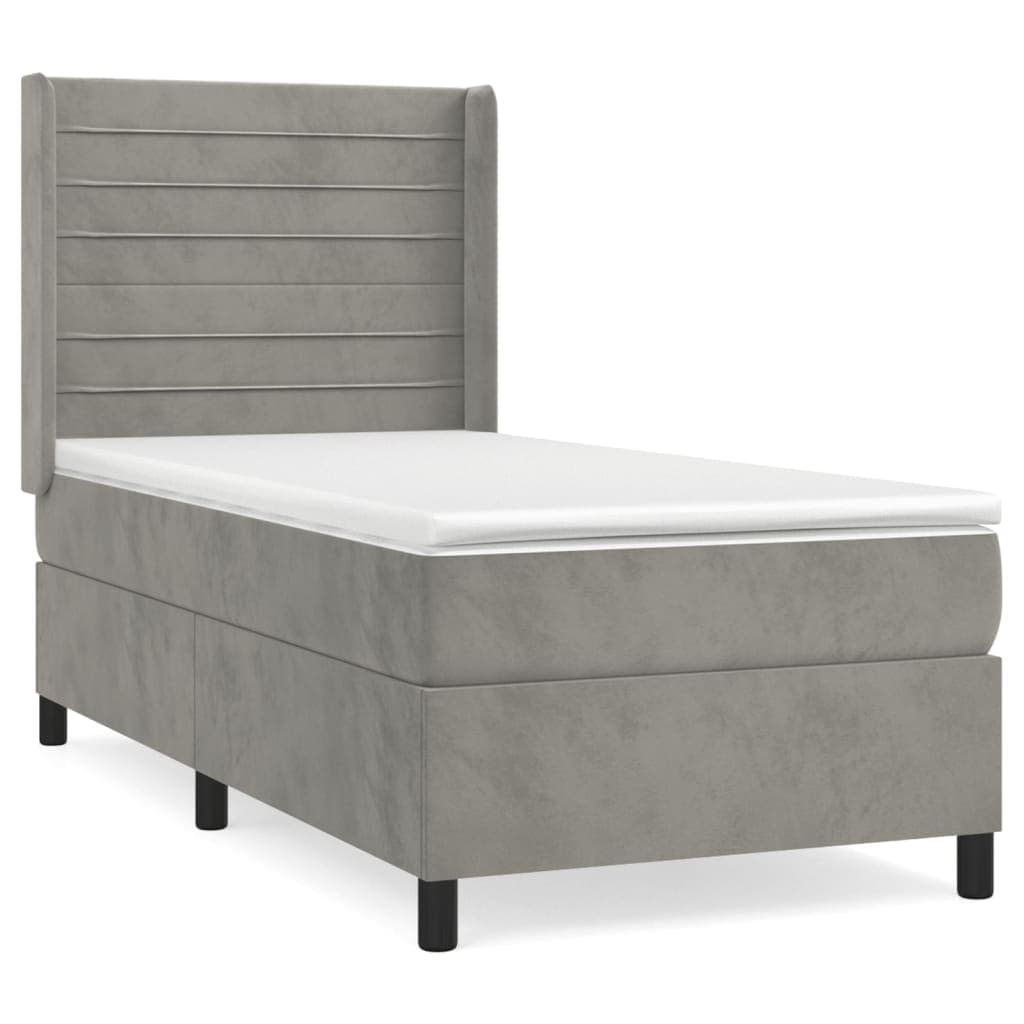 vidaXL Cama com molas/colchão 80x200 cm veludo cinza-claro
