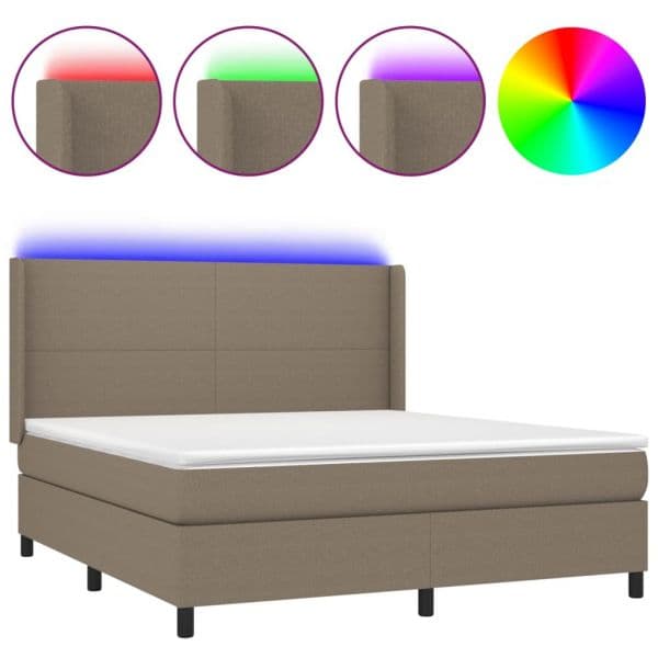 vidaXL Cama Box Spring Colchão/led 180x200cm Tecido Cinza-acastanhado - 3402137171