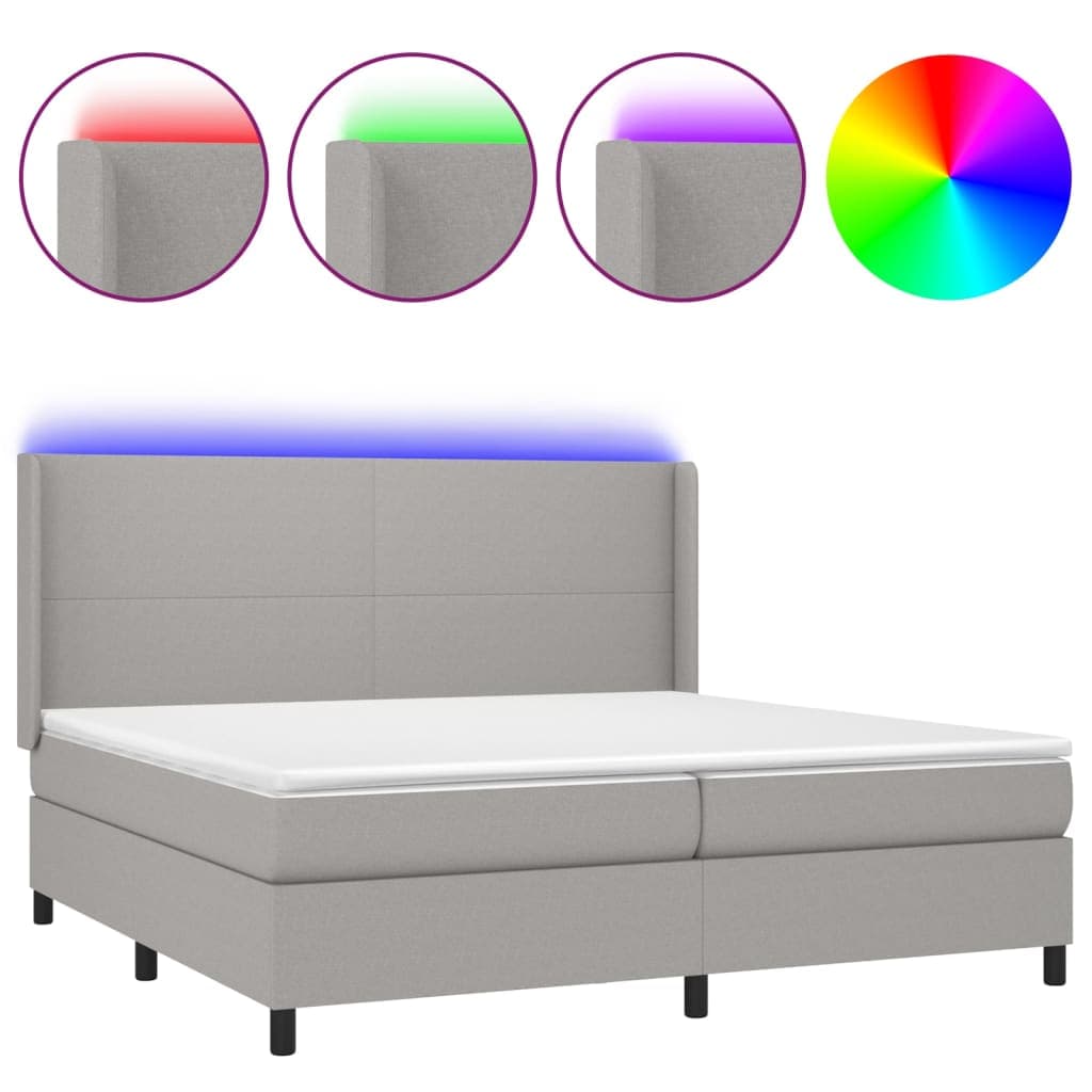 vidaXL Cama box spring c/ colchão e LED 200x200 cm tecido cinza-claro