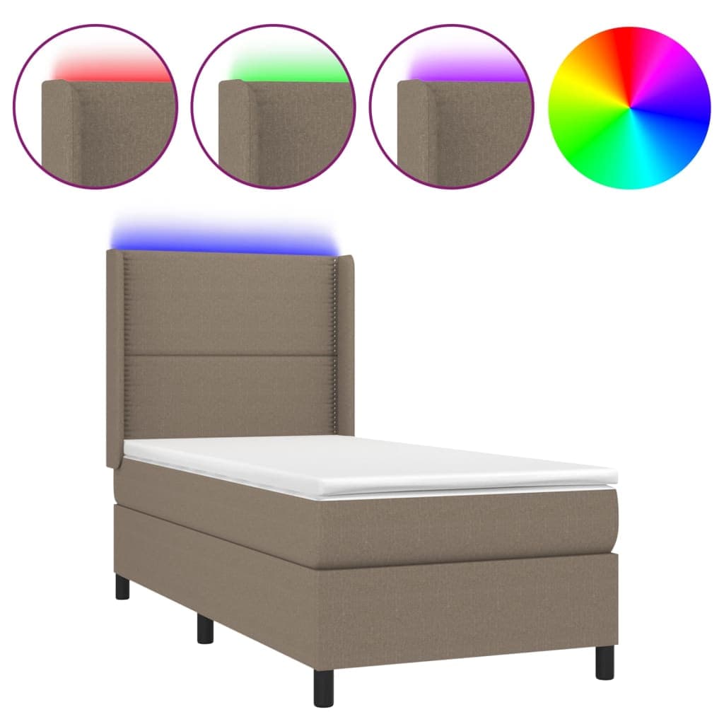 vidaXL Cama box spring colchão/LED 100x200cm tecido cinza-acastanhado
