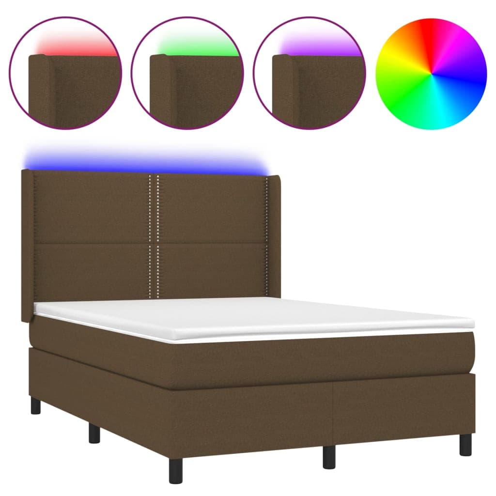vidaXL Cama box spring c/ colchão/LED 140x200cm tecido castanho-escuro