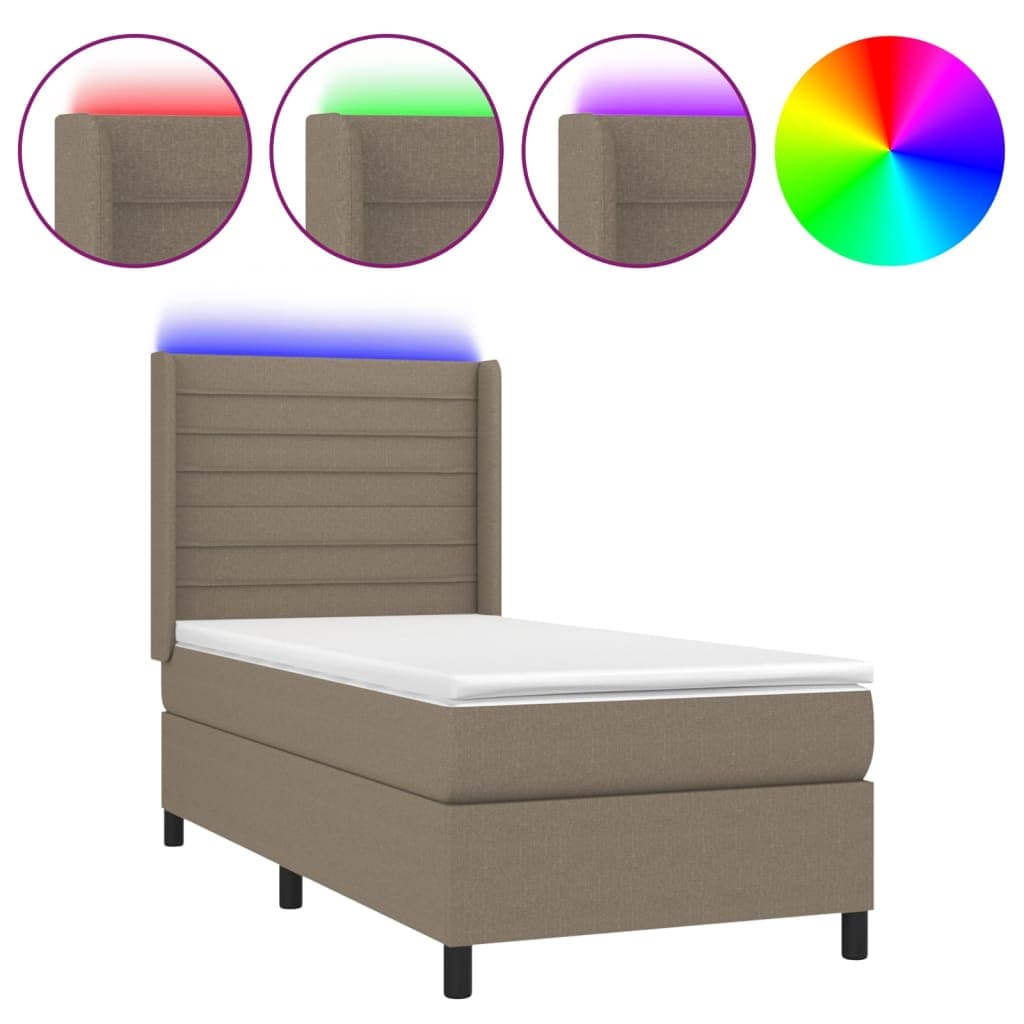 vidaXL Cama box spring + colchão/LED 80x200cm tecido cinza-acastanhado