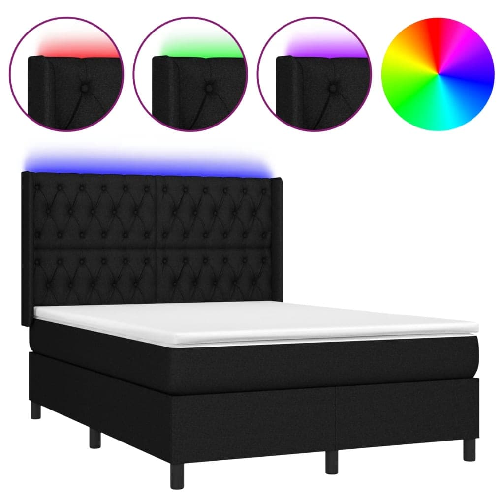 vidaXL Cama box spring c/ colchão e LED 140x200 cm tecido preto