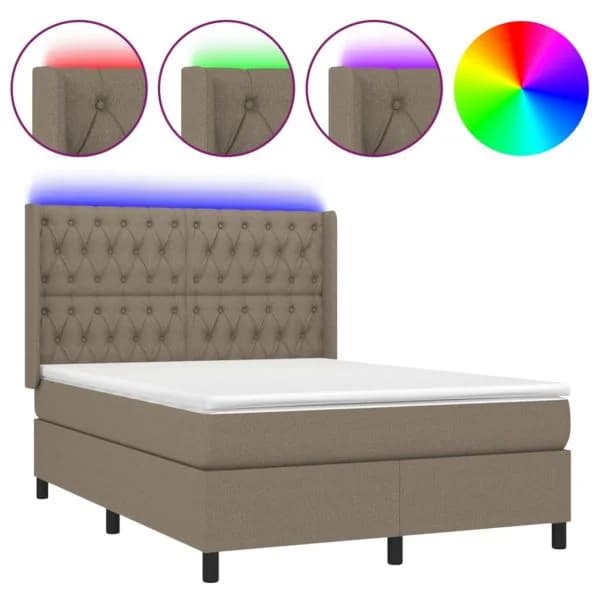 vidaXL Cama Box Spring Colchão/led 140x200 cm Tecido Cinza-acastanhado - 1035551483