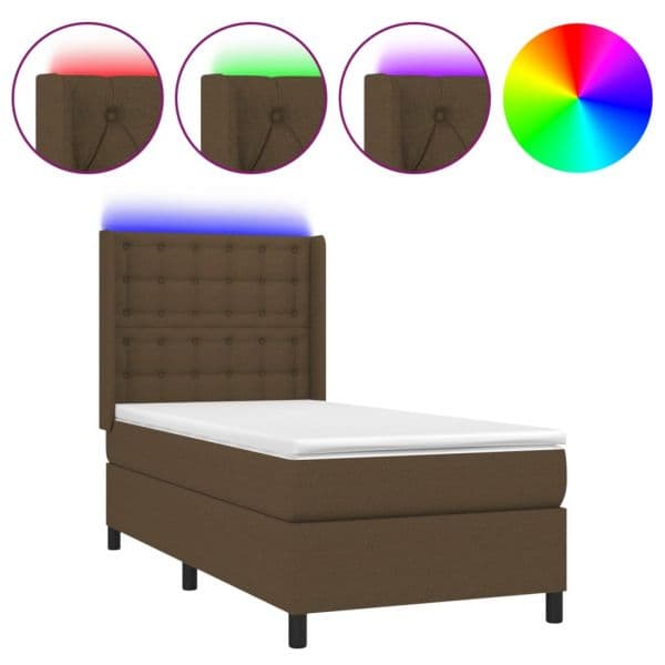 vidaXL Cama Box Spring com Colchão/led 90x190 cm Tecido Castanho-escuro - 513960882